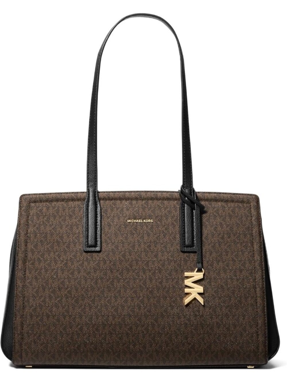 Women Brwon Bleck  Laila Medium Signature Logo Gold-tone Satchel Shoulder Bag